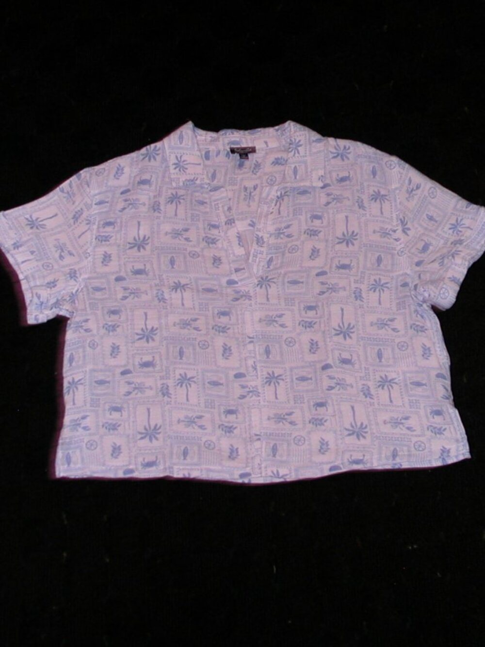 Splendid Muslin Beachy Light Blue Tropical Print Blouse Costal Fish Size Medium